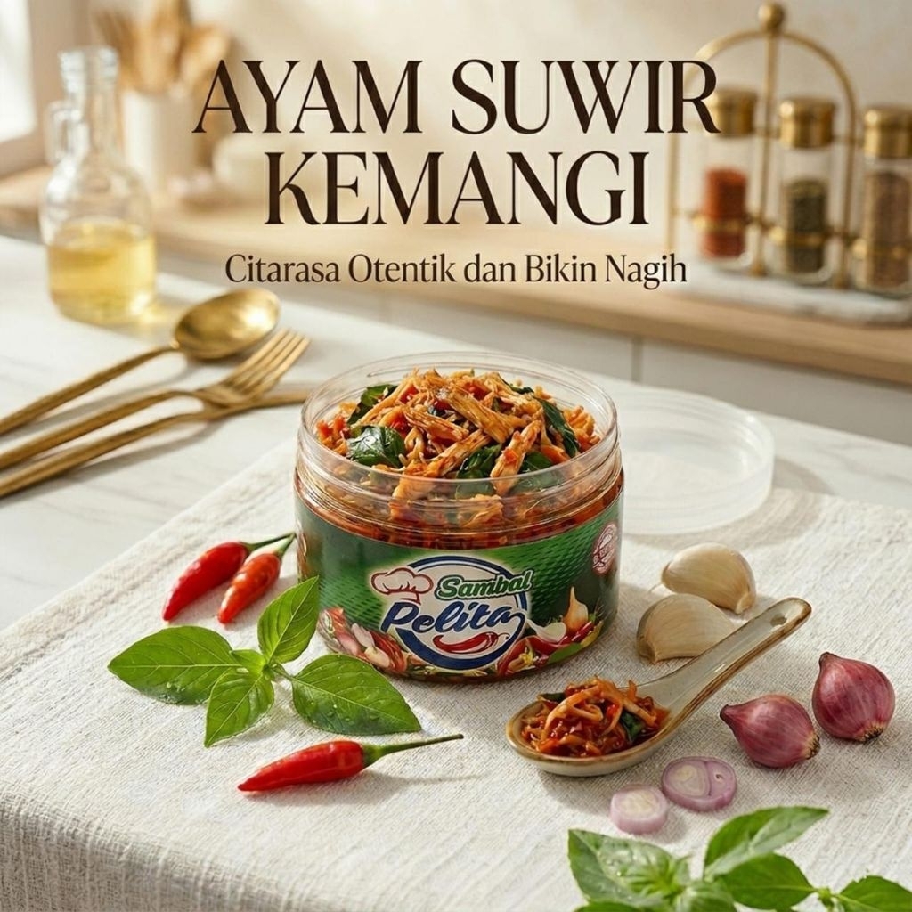 Sambal Ayam Suwir Kemangi Pelita Medan 300gr - Sambal Lauk Premium Enak & Praktis