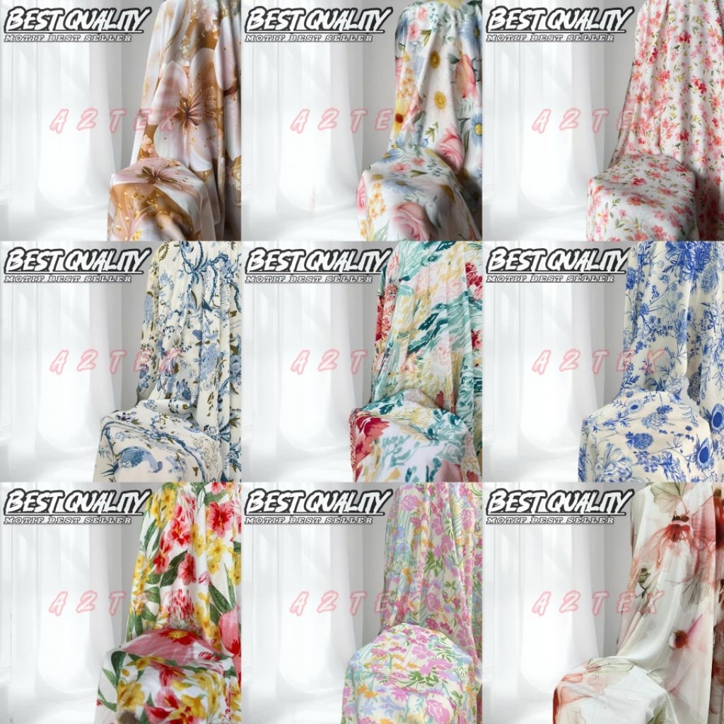 Kain katun rayon Viscose premium - Kain rayon motif floral ekslusif - Kain rayon original - Harga 0,