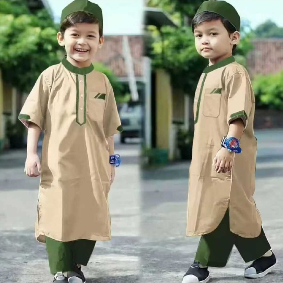Fashion muslim anak laki-laki koko jubah anak setelan baju dan celana model gamis