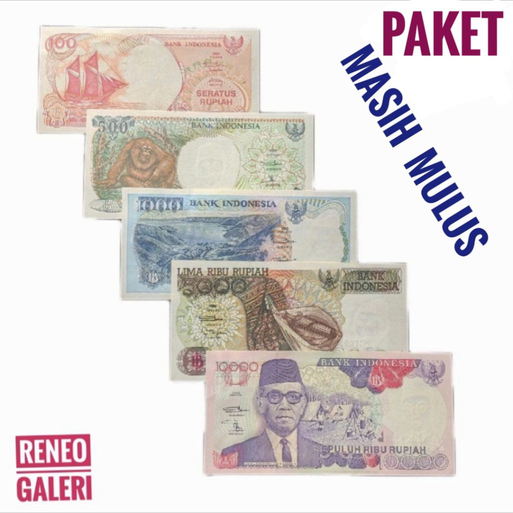 Paket Mulus Asli 5 lembar Tahun 1992 miniset cetakan uang kertas kuno duit jadul lawas lama Indonesi
