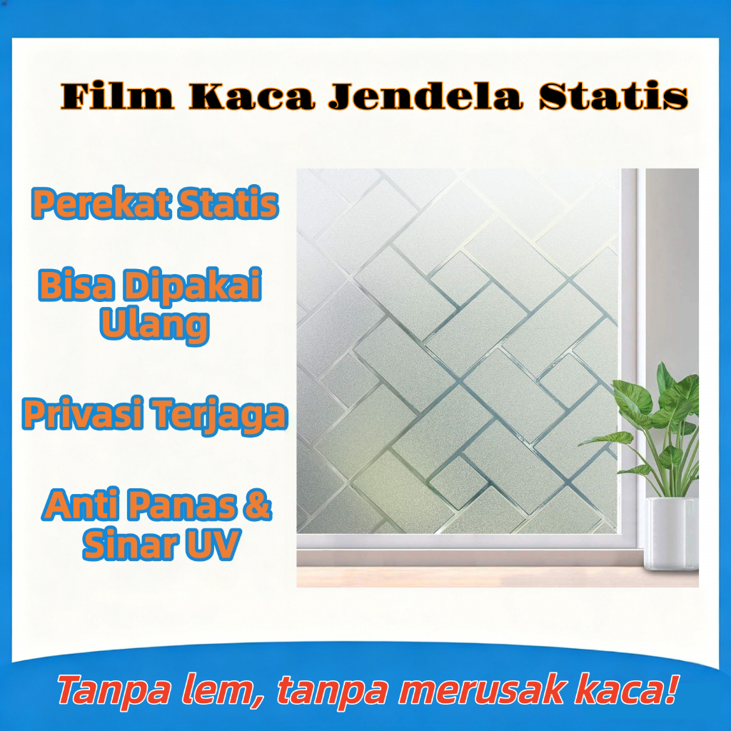 Film Kaca Gelap Privasi Stiker  diagonal persegi Jendela Tanpa Lem Mudah Dilepas