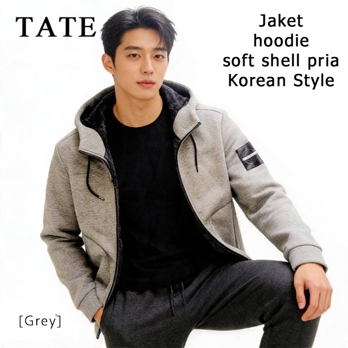 Jaket pria soft shell bomber TATE sleeve pocket Backgorund badge