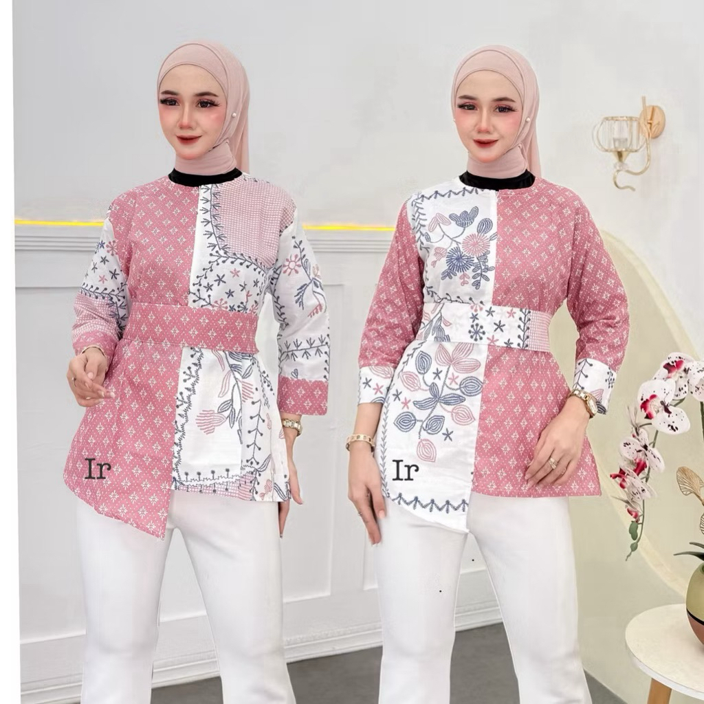 BLUS BELT BATIK MOTIF BORDIR // BLUS KANTOR // BLUS KERJA KATUN