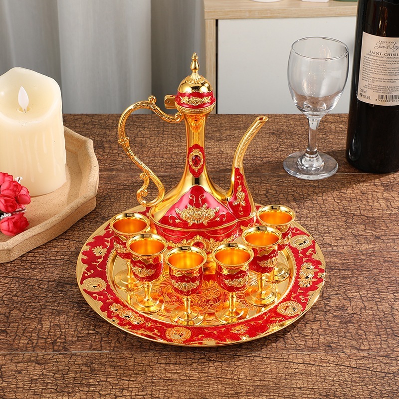 Set Gelas Anggur Teko Arab Aladin Emas 8 Pcs - Elegan, Mudah Dibersihkan, Hiasan Eksklusif
