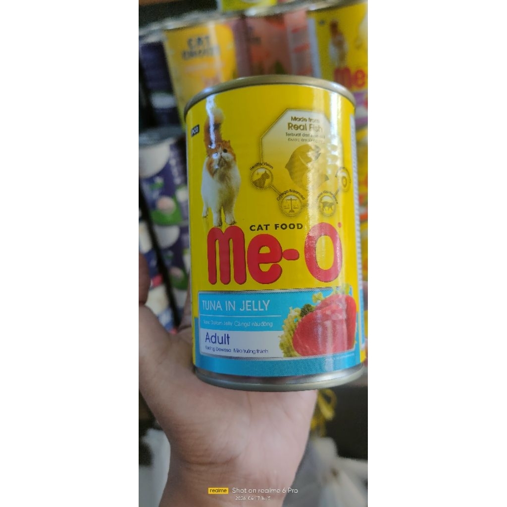 Makanan Kucing Basah Meo Kaleng 400g - Adult - Tuna in Jelly flavor- Aroma Menarik, Vitamin, Membant