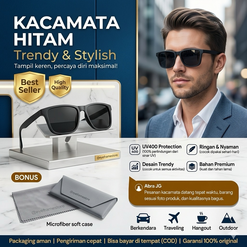 kacamata hitam keren persegi panjang cowok kece sunglasses kaca mata