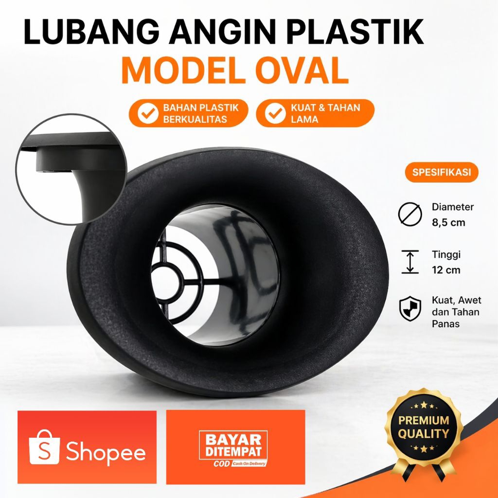 Lubang Angin Plastik untuk Salon Speaker Model Oval diameter 8,5cm tinggi 12cm