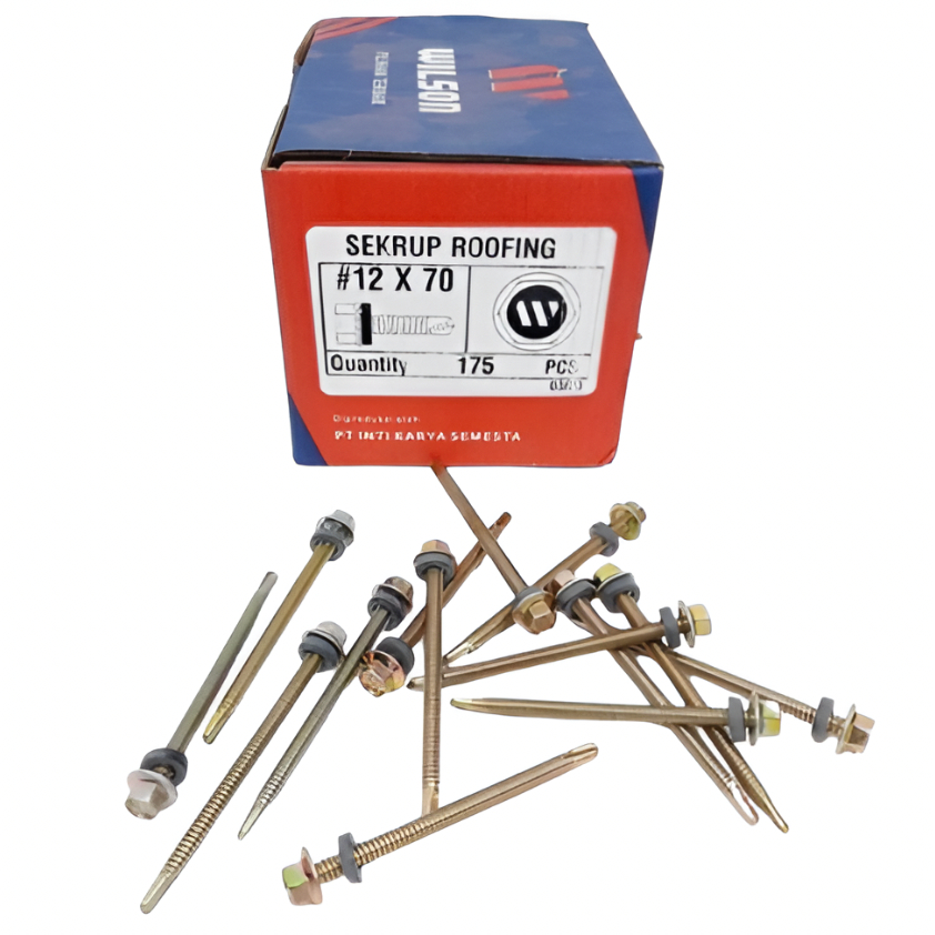 [HARGA PER PCS] WILSON 12X70 / Skrup Sekrup Baut Baja Ringan Roofing Kuning 12 x 70 (7cm) WILSON