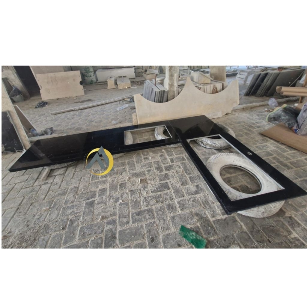 Custom Meja dapur kitchen set batu granit hitam leter L kilap glossy