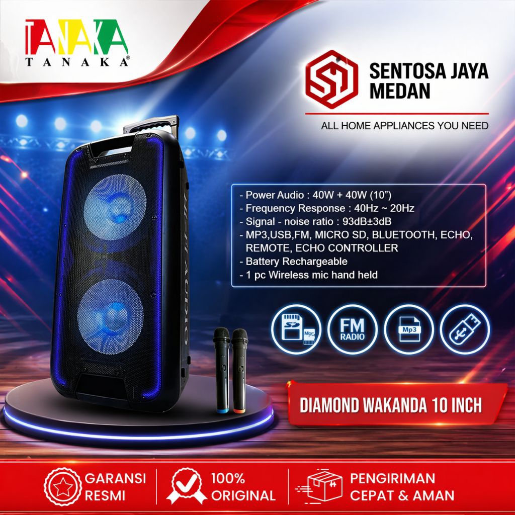 Speaker Tanaka Diamond Wakanda 10inci Speaker Portable Bluetooth Indoor Karaoke
