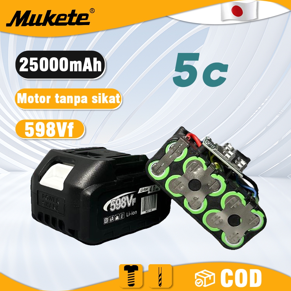 Mukete 298v/398v/ 598v Baterai Li-ion bor Baterai tangan/impact baterai/bor baterai  Tampilkan level