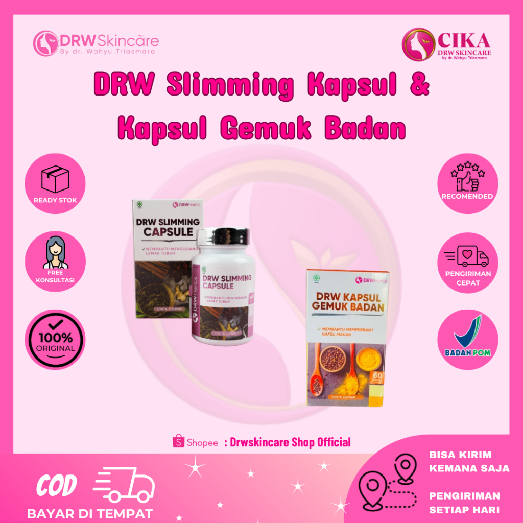 DRW SLIMMING KAPSUL (obat diet) & KAPSUL GEMUK BADAN 60kapsul by Drw Skincare