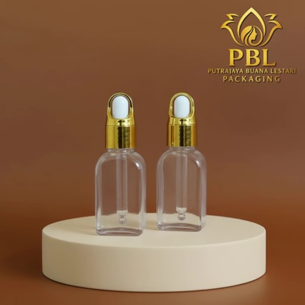 Botol Pipet 30ml Plastik / Botol Serum 30ml / Botol  Pet 30ml Tebal - Ring Alumunium Cover Gold