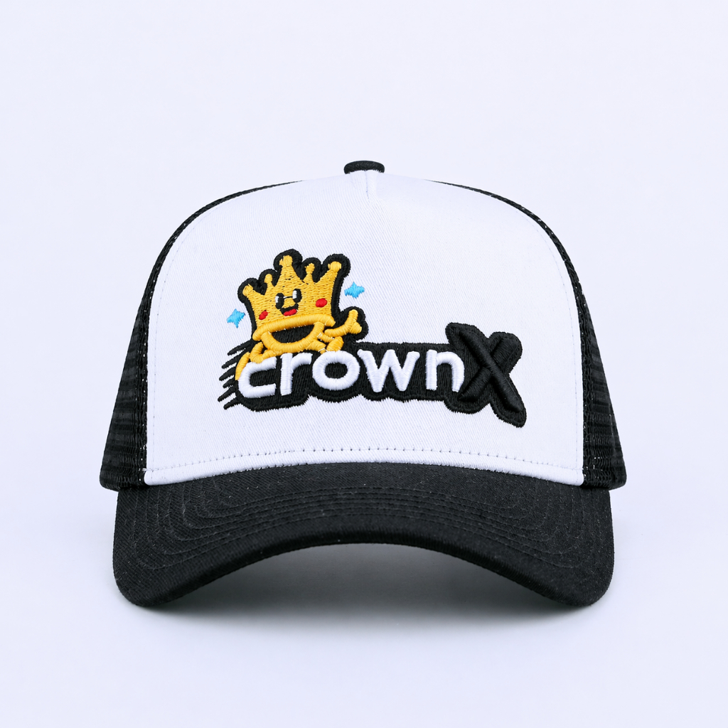 Topi Trucker Crownx – White Black | Bordir Premium | Original