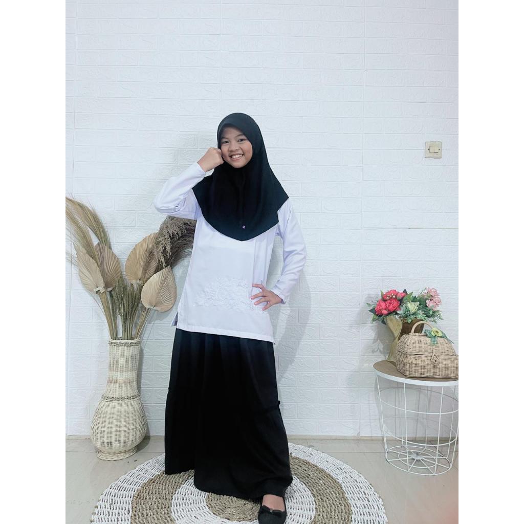 BAJU MUSLIM PUTIH ANAK PUTIH HITAM BAJU SERAGAM MANASIK HAJI ANAK PEREMPUAN ATASAN TUNIK PUTIH
