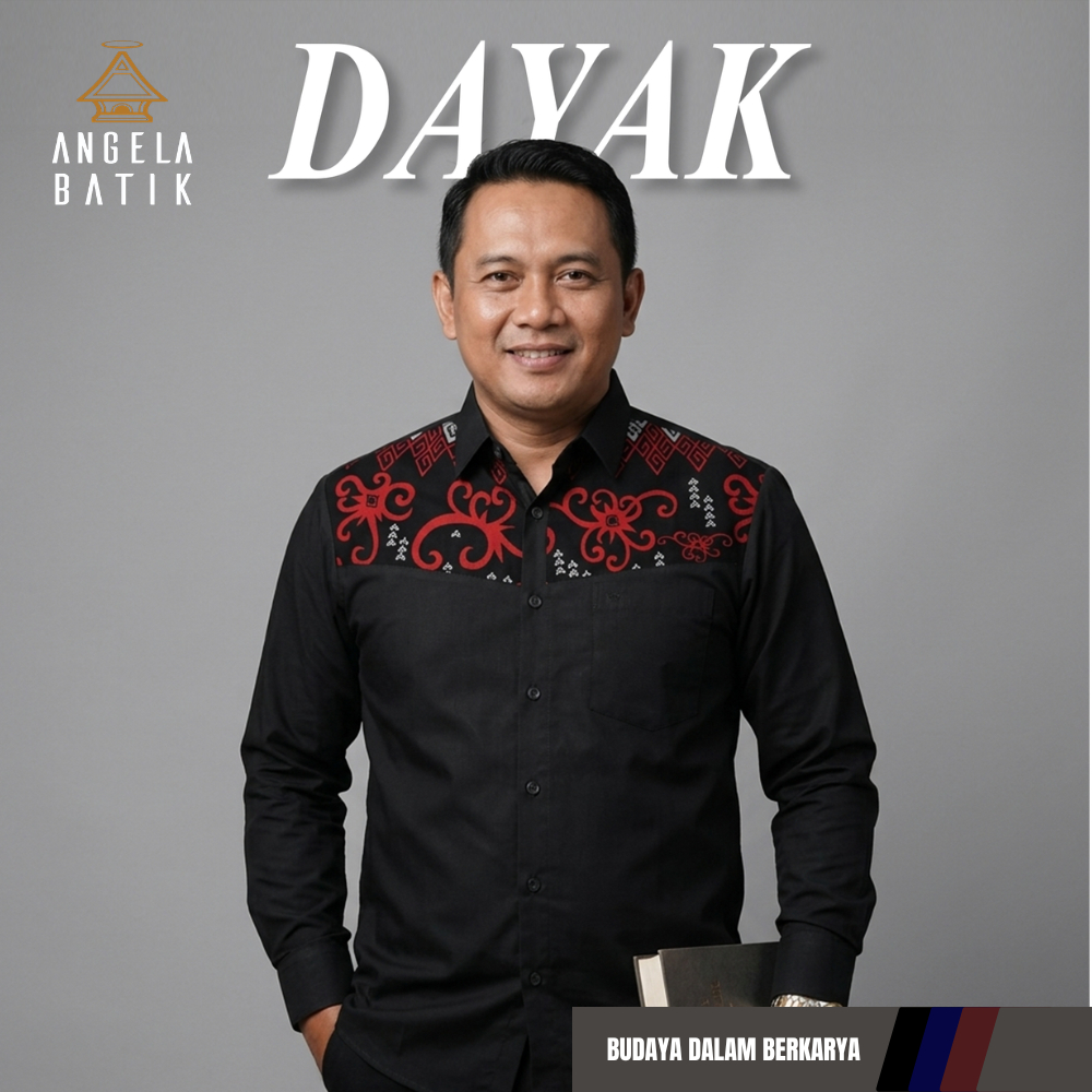 Angela Batik | Batik Pria Motif Dayak Kalimantan BD21 | Kemeja Batik Katun Lengan Panjang Dayak SE22