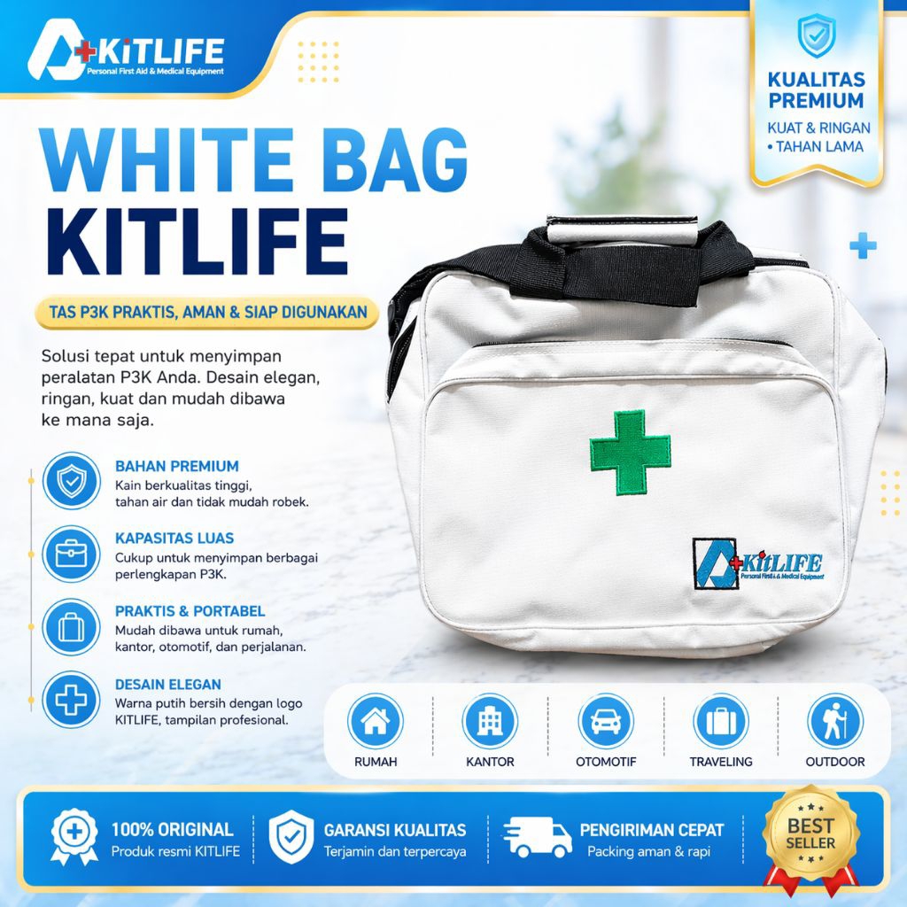 White Bag Kitlife Type A - Tas P3K Putih Slempang dan Jinjing Lengkap Dengan Isi Obat A