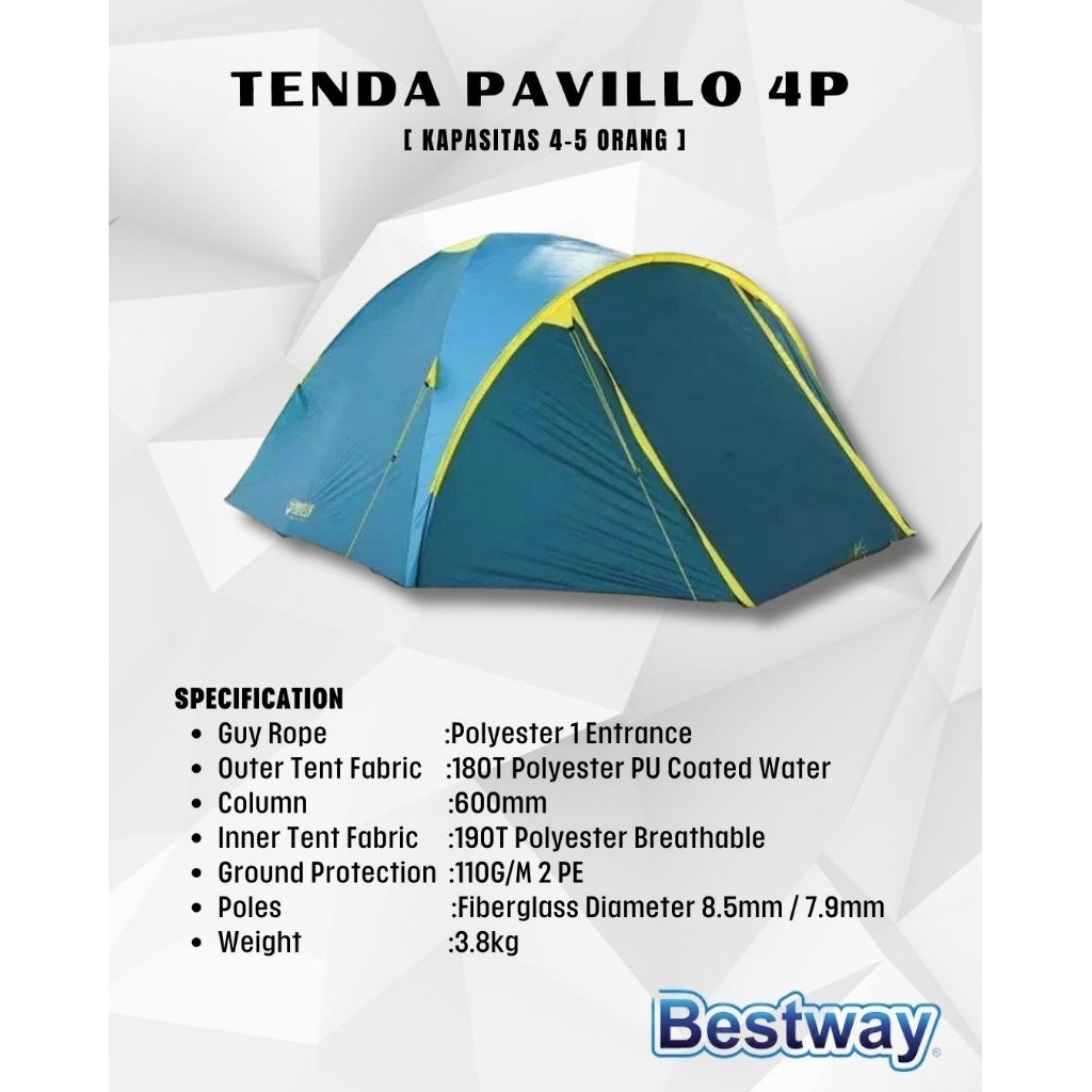 ORIGINAL Tenda Dome Bestway Pavillo Kap 4-5 Orang Tenda Camping Pavilo Pavilio Double Layer