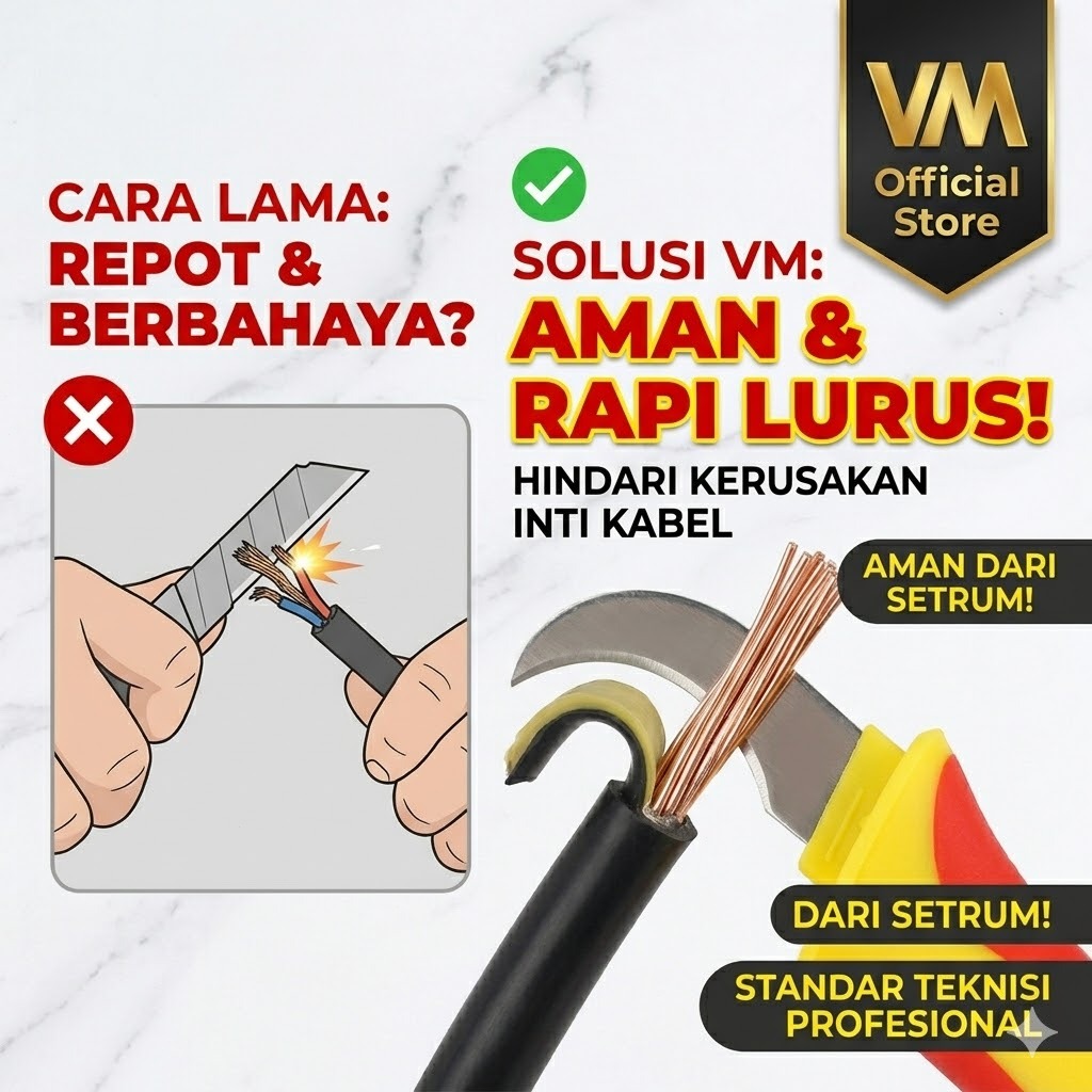 Pisau Kupas Kabel Listrik Insulasi 1000V Alat Stripping Knife Pisau Stripper Kulit Kabel Besar Bengk