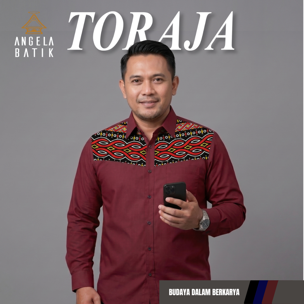 Angela Batik | Kemeja Pria Lengan Panjang Motif Toraja TR22 | Batik Pria Motif Toraja SE22