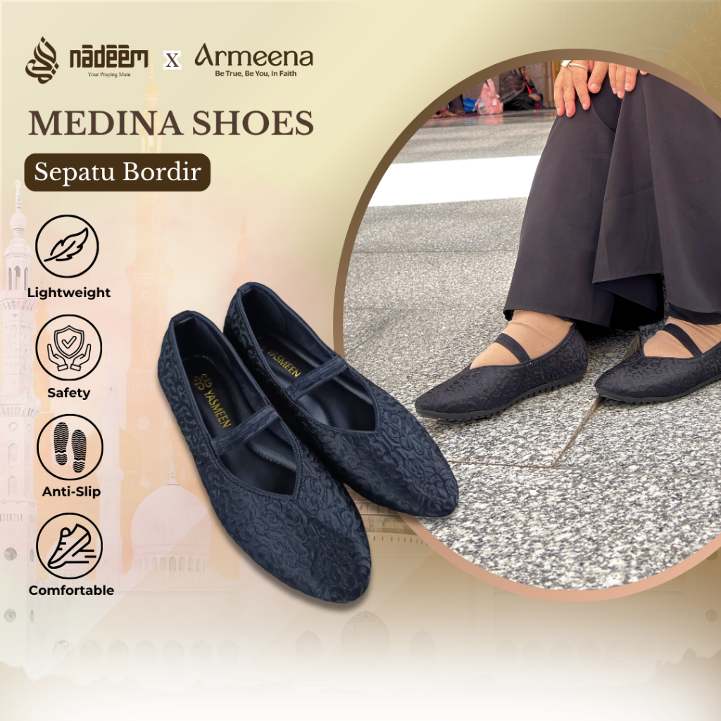 Sepatu Umrah Haji Medina Shoes  | Sepatu bordir | Sepatu Haji dan Umrah | sepatu slip on | Flatshoes