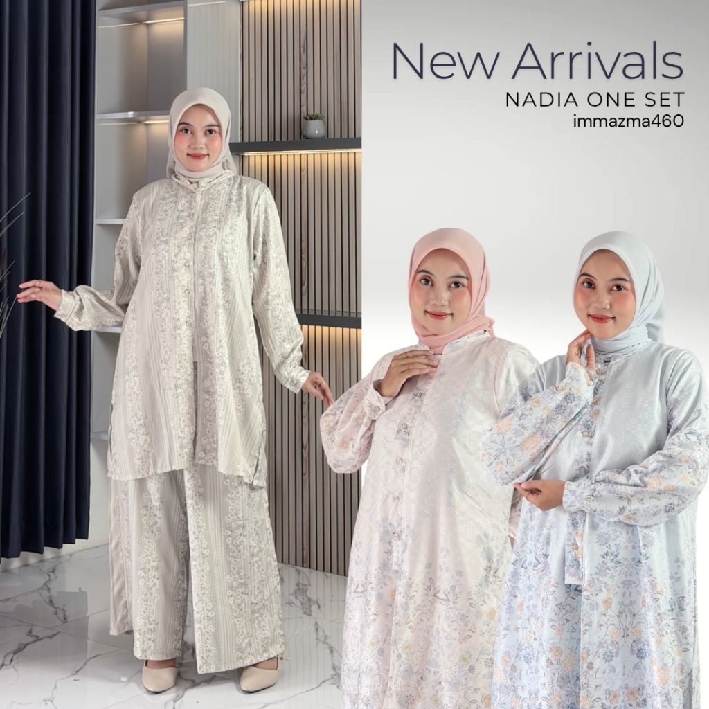 Immazma460 - Nadia One Set Tunik Kemeja Kulot Motif Floral Bunga Tampilan Elegan