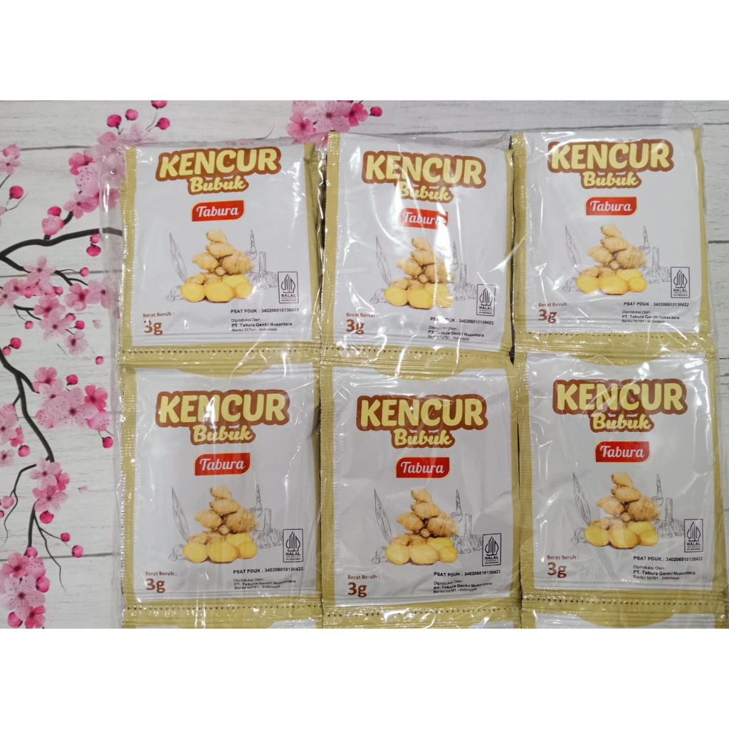 1dus TABURA KENCUR BUBUK 3GR  EXP.17/03/2028  1 DUS ISI 8 PAK, 1 PAK ISI 6 RENTENG, 1 RENTENG ISI 12