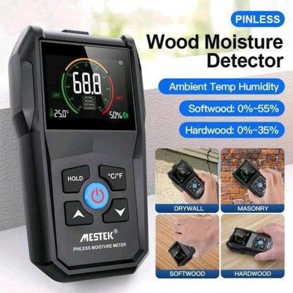 Pinless Moisture Meter Mestek WM700A Wood Concrete MC Tester Tembok