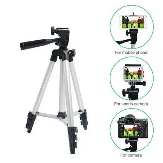 Tripod Kamera dan Handphone Tinggi 1 Meter 3110 | Bonus Holder U Universal | Kepala 3 Arah