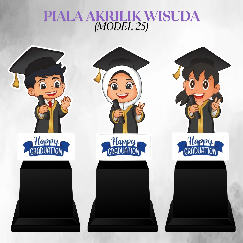 PIALA AKRILIK GRADUATION WISUDA Model 25 Warna Hitam | Plakat Wisuda Hijab Acrylic Grosir