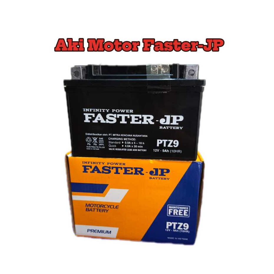 Aki Motor PTZ9 Faster JP 12V 9Ah Kawasaki Ninja 250cc Kering CCA Tinggi Siap Pakai