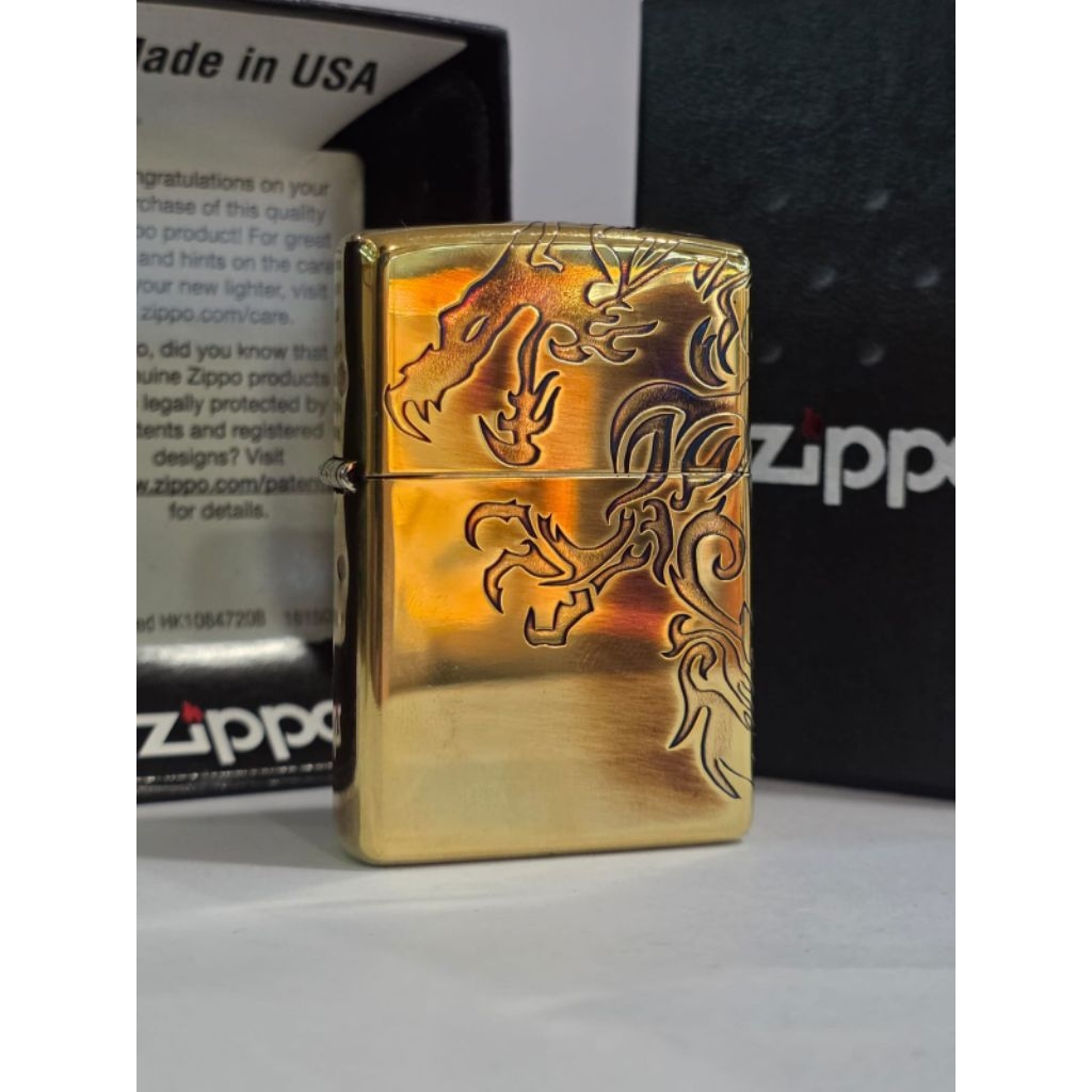 Original Zippo Tribal Dragon 2 sisi Gold Japan Finish