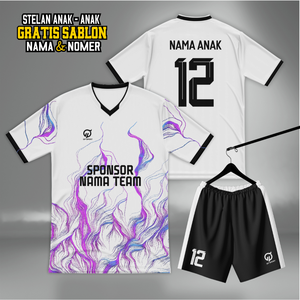 COD Jersey Futsal Anak Free Sablon Nama Nomer Milano, STELAN Baju Bola Ukuran Anak - anak