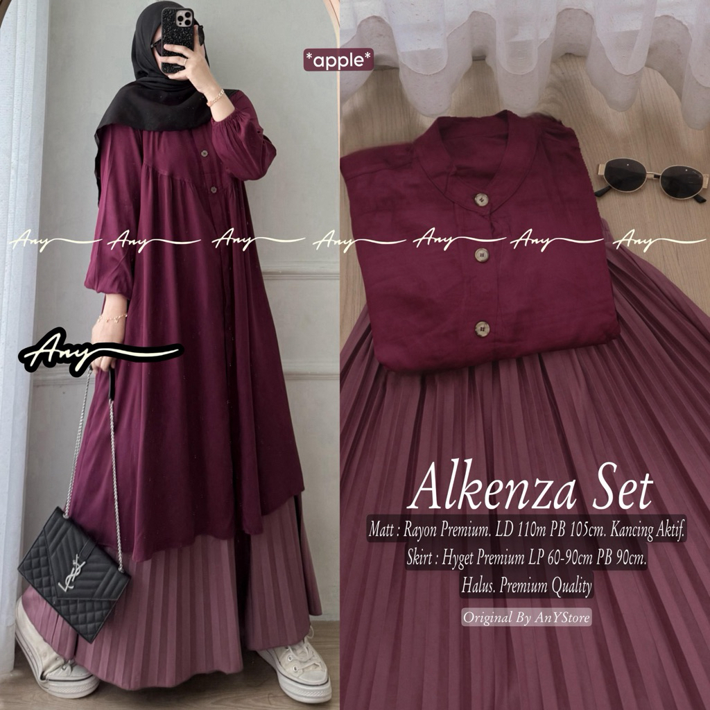 Set Tunik Katun Rayon Polos dan Rok Plisket Arsy Elaria Valorin Alkenza by ANY