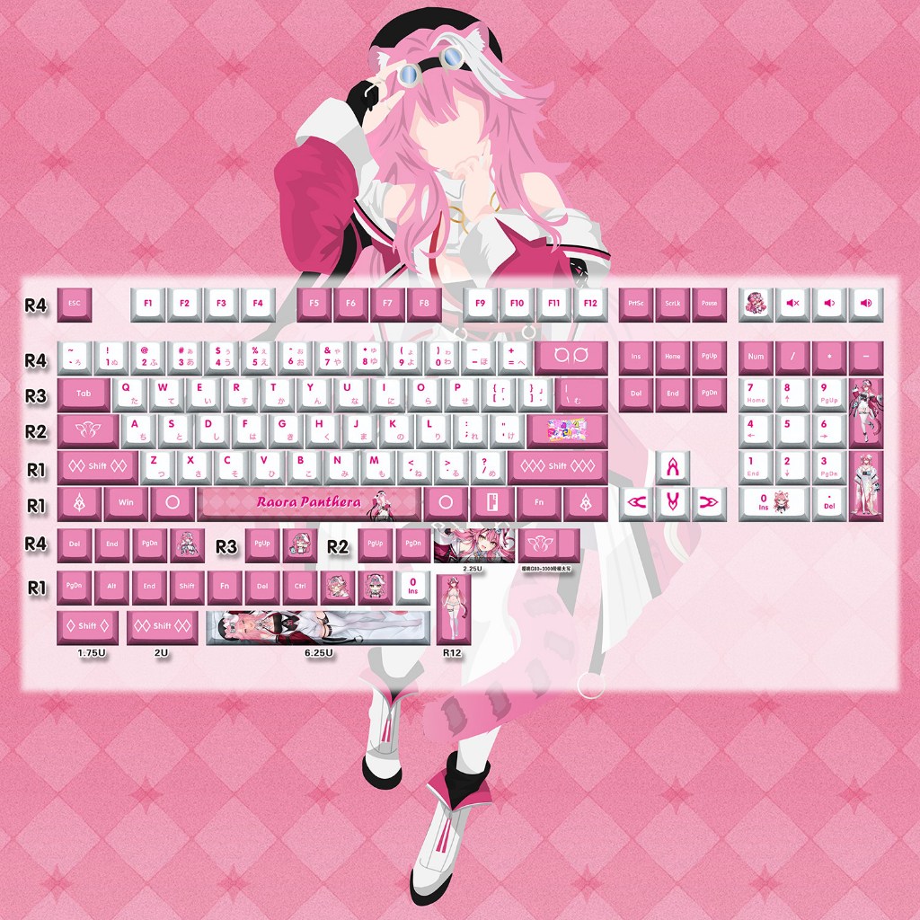 Keycaps Raora Panthera Hololive VTuber PBT Cherry Profile 132 Keys for Mechanical Keyboard