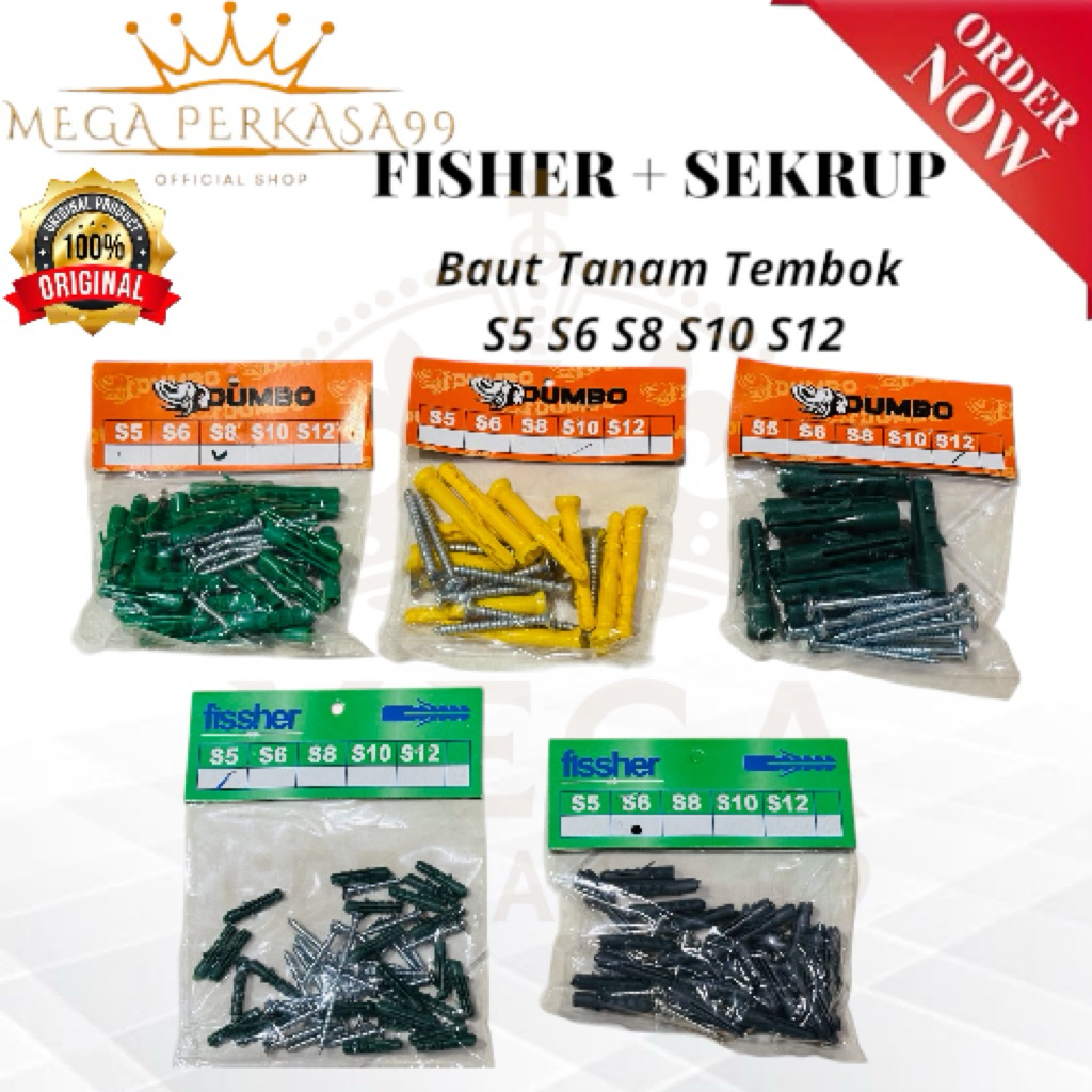 Set Sekrup Fastener Fischer Tanam Tembok S5 S6 S8 S10 S12 - Baut Viser Fiser Tembok Beton