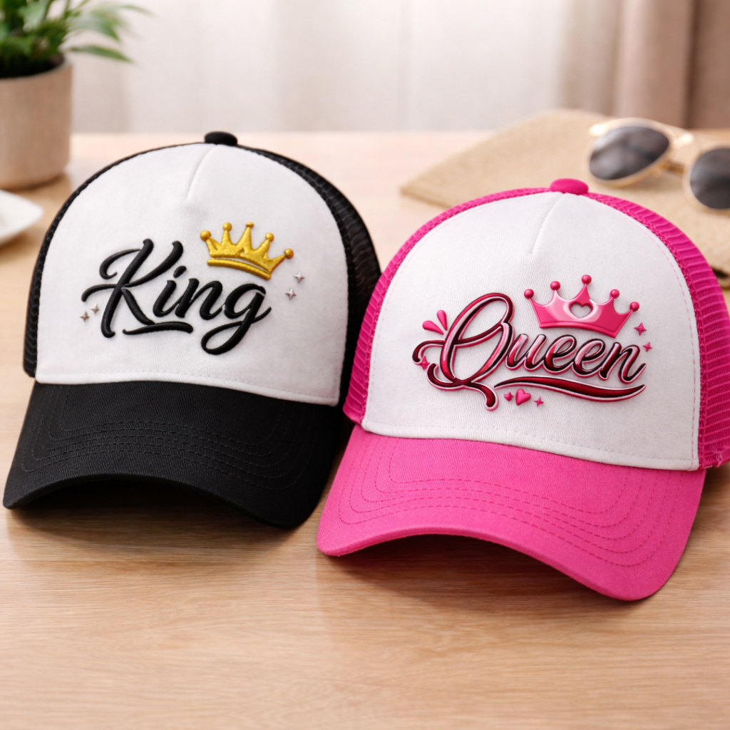 Topi Couple King & Queen Kualitas Premium – Topi Trucker Pasangan Hits Pria Wanita