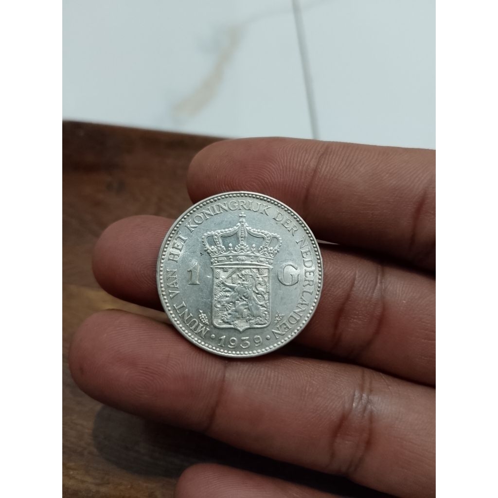 silver coin, koin perak asli 1 Gulden wilhelmina tahun 1939