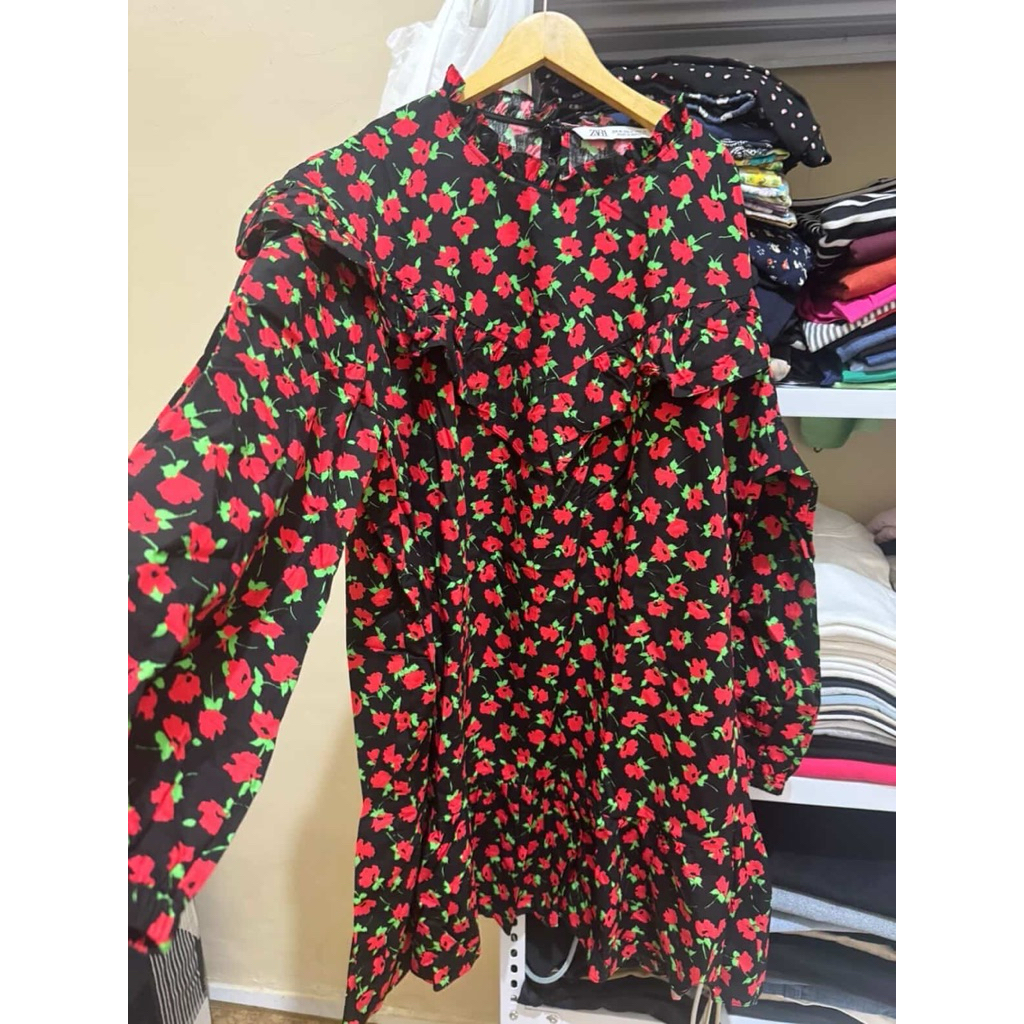 (preloved) Dress zara katbol putih dan tunik zara bunga merah