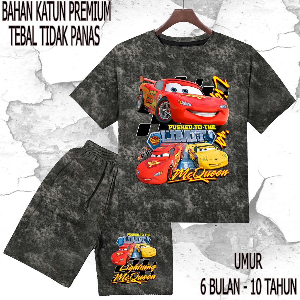 setelan baju anak - anak mobil mcqueen 4 umur/tahun 6 bulan - 10 tahun bahan katun premium sablon DT