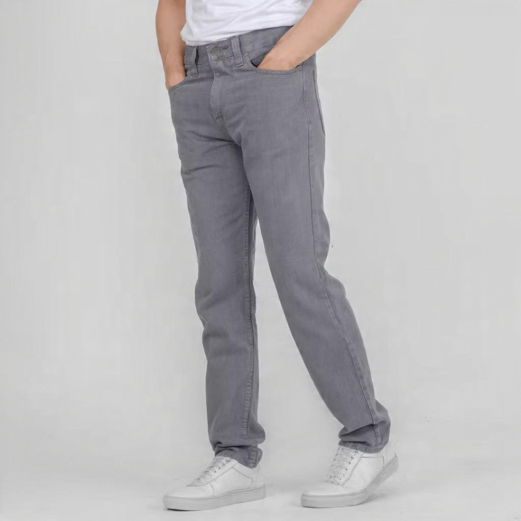 Celana Panjang Jeans Pria Reguler Fit Basic Bahan Denim Tidak Melar