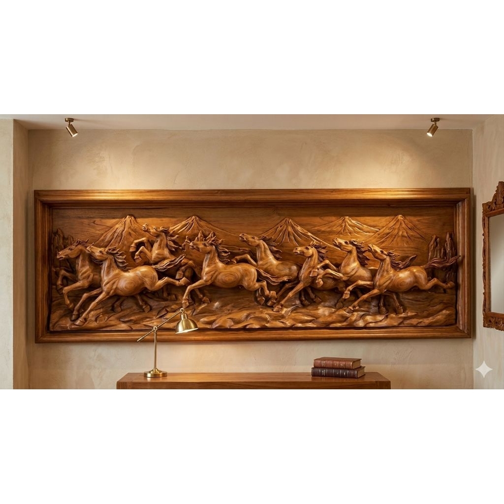 Relief Ukir Kuda Kayu Jati Solid