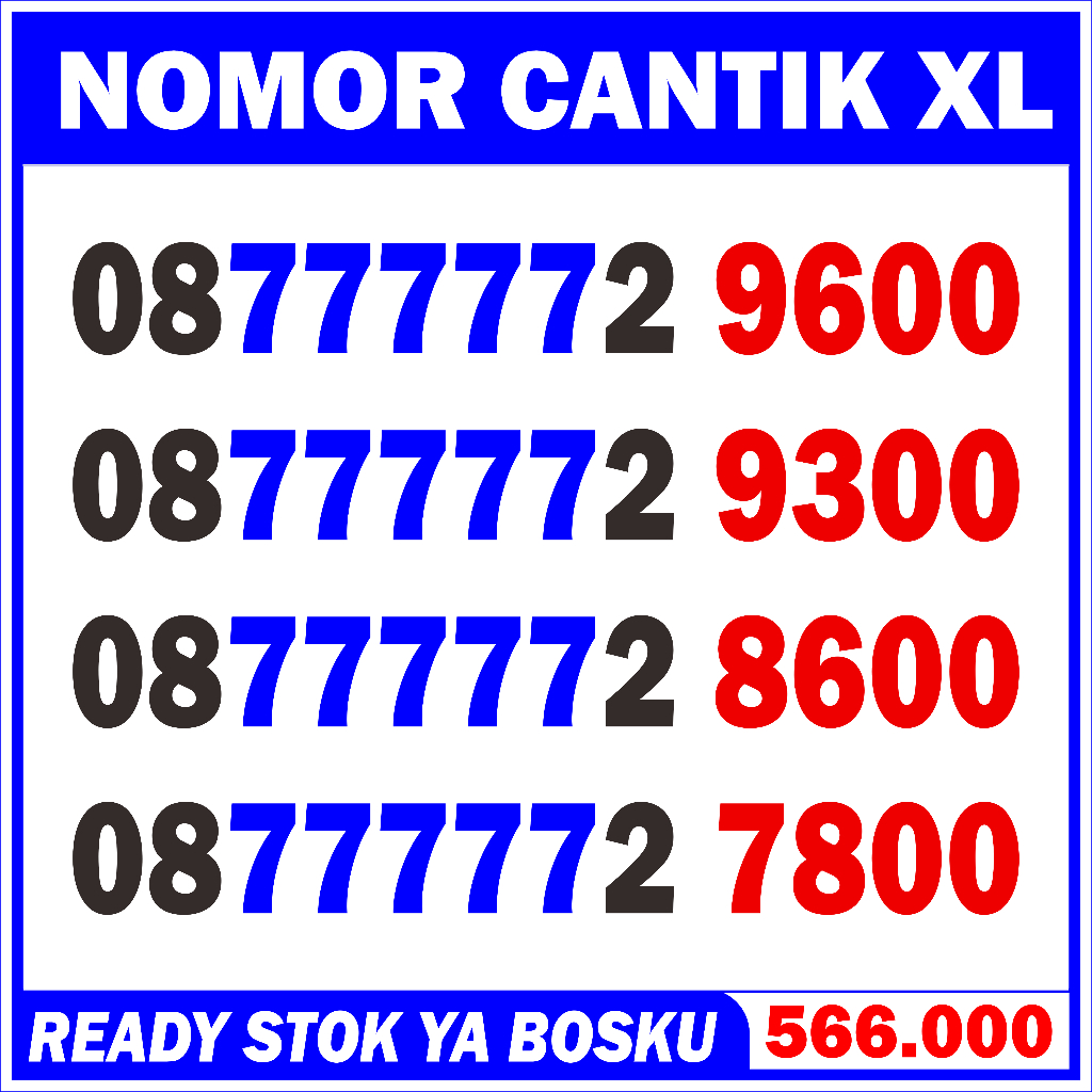 Nomor Cantik XL 77777 XL 9300 9600 Kartu Perdana Nomer Cantik XL 4g 5g 77777 7800 8600