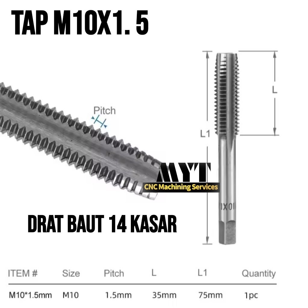Tap ulir drat baut 14 kasar. M10x1.5 hand tap tap mesin m10 x 1.5 hss baru