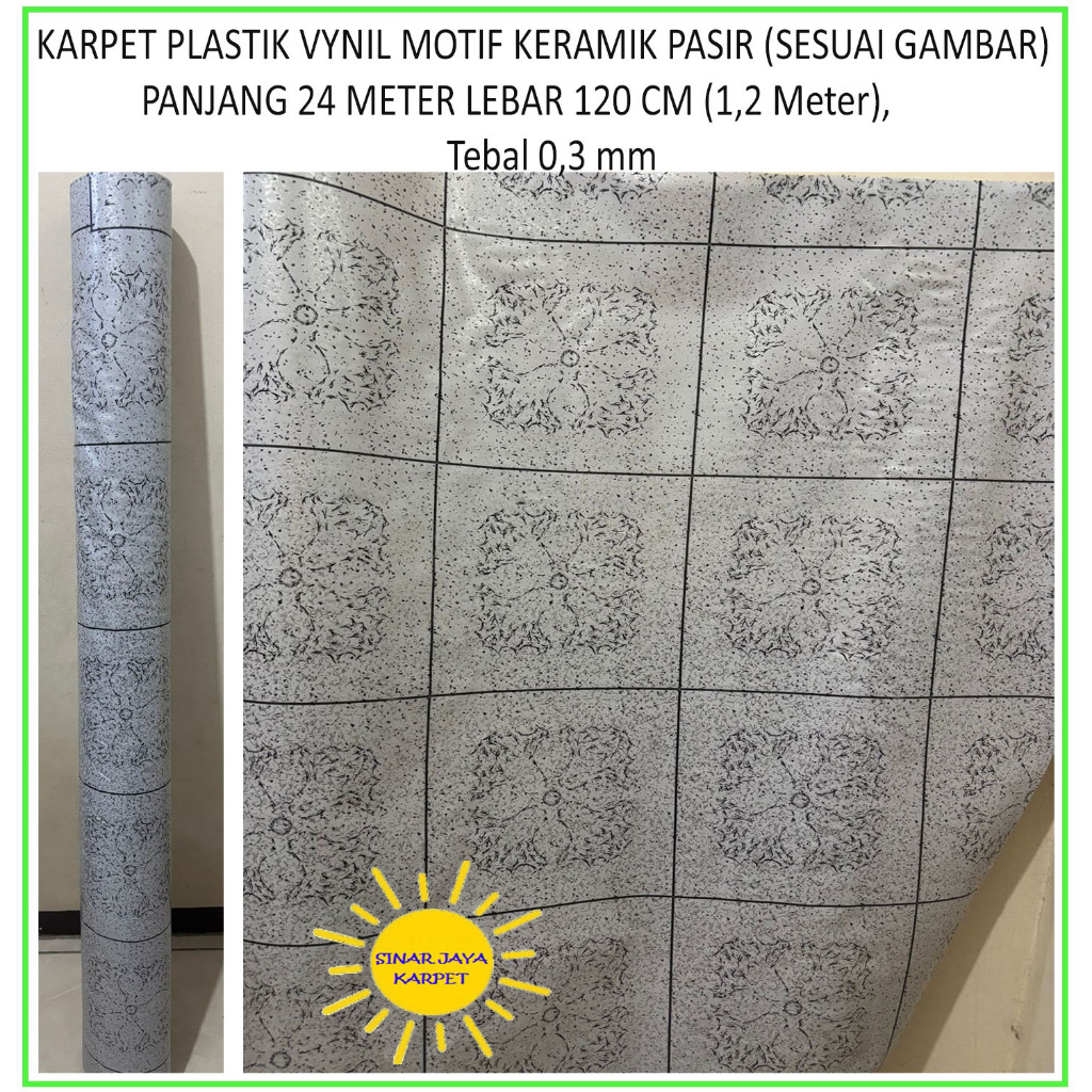 Karpet Lantai Plastik Vinyl 1 ROLL Panjang 24 Meter Lebar 1.2m MOTIF KERAMIK PASIR (SESUAI GAMBAR)