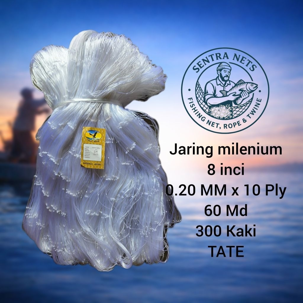 Jaring millenium/Jaring Ply/jaring serabut 8 inci 10ply 60md 90mtr(Melintang)