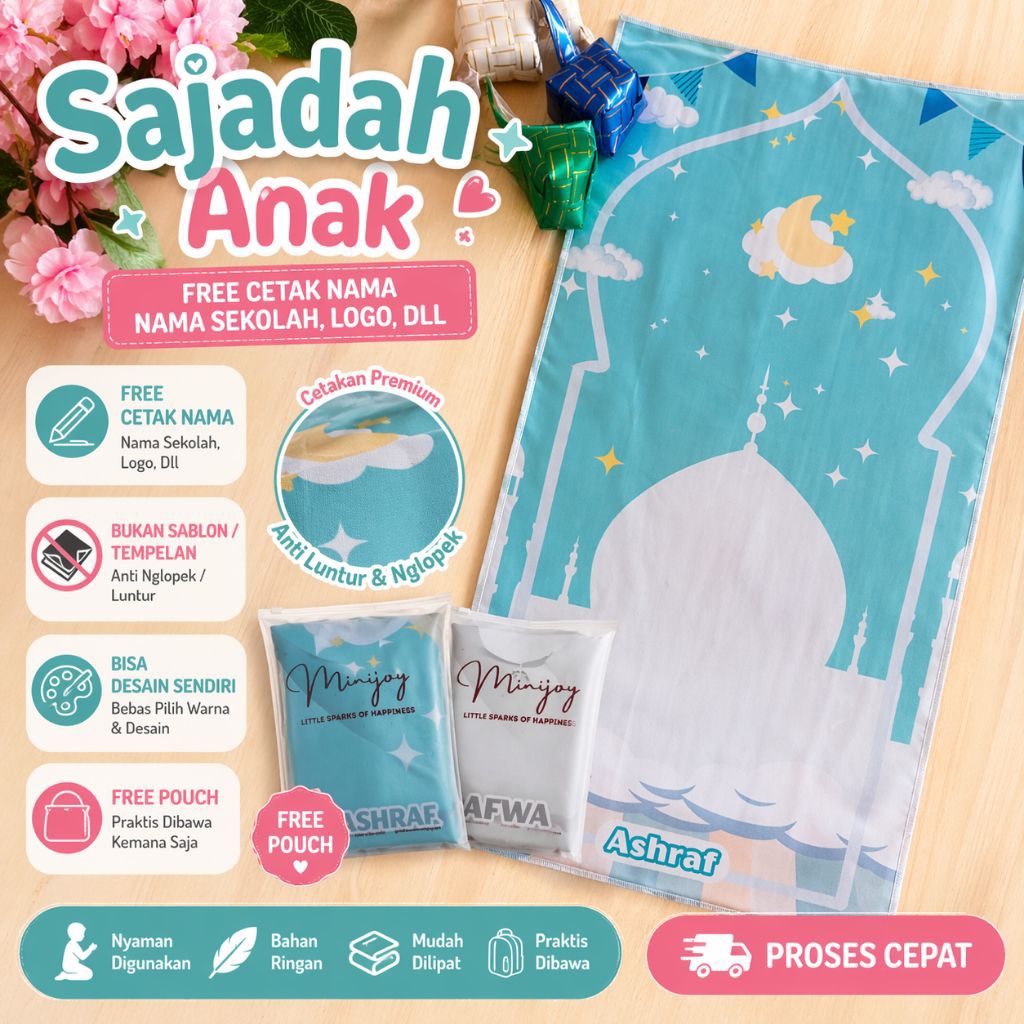 Sajadah Anak Cetak Nama Kado Souvenir Ultah Khitanan Kenaikan Kelas
