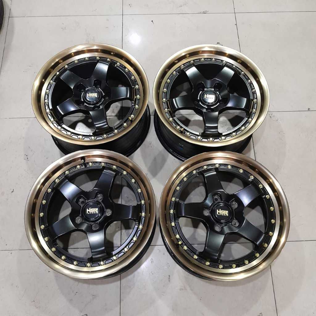 velg/pelek mobil second hsr ring15 baut5x114 warna black/gold cocok untuk innova,grandmax,apv,dll