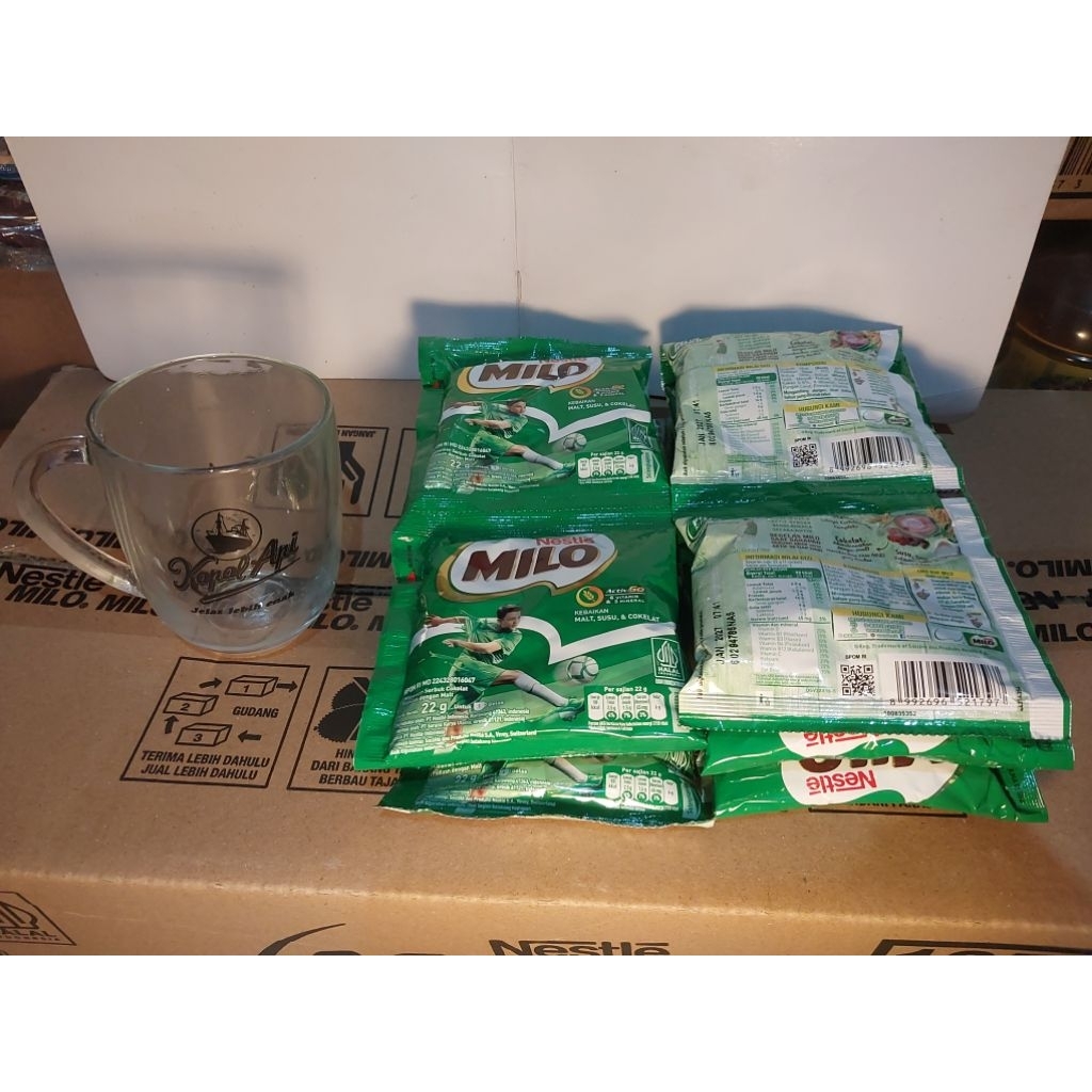 milo sachet 1 renteng + gelas | milo drink cokelat 10 sachet + gelas