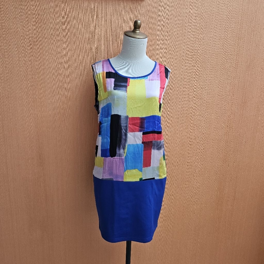 mini midi dress wanita birel biru elektrik motif abstrak merah kuning M cewek L cute MEWAH kutung